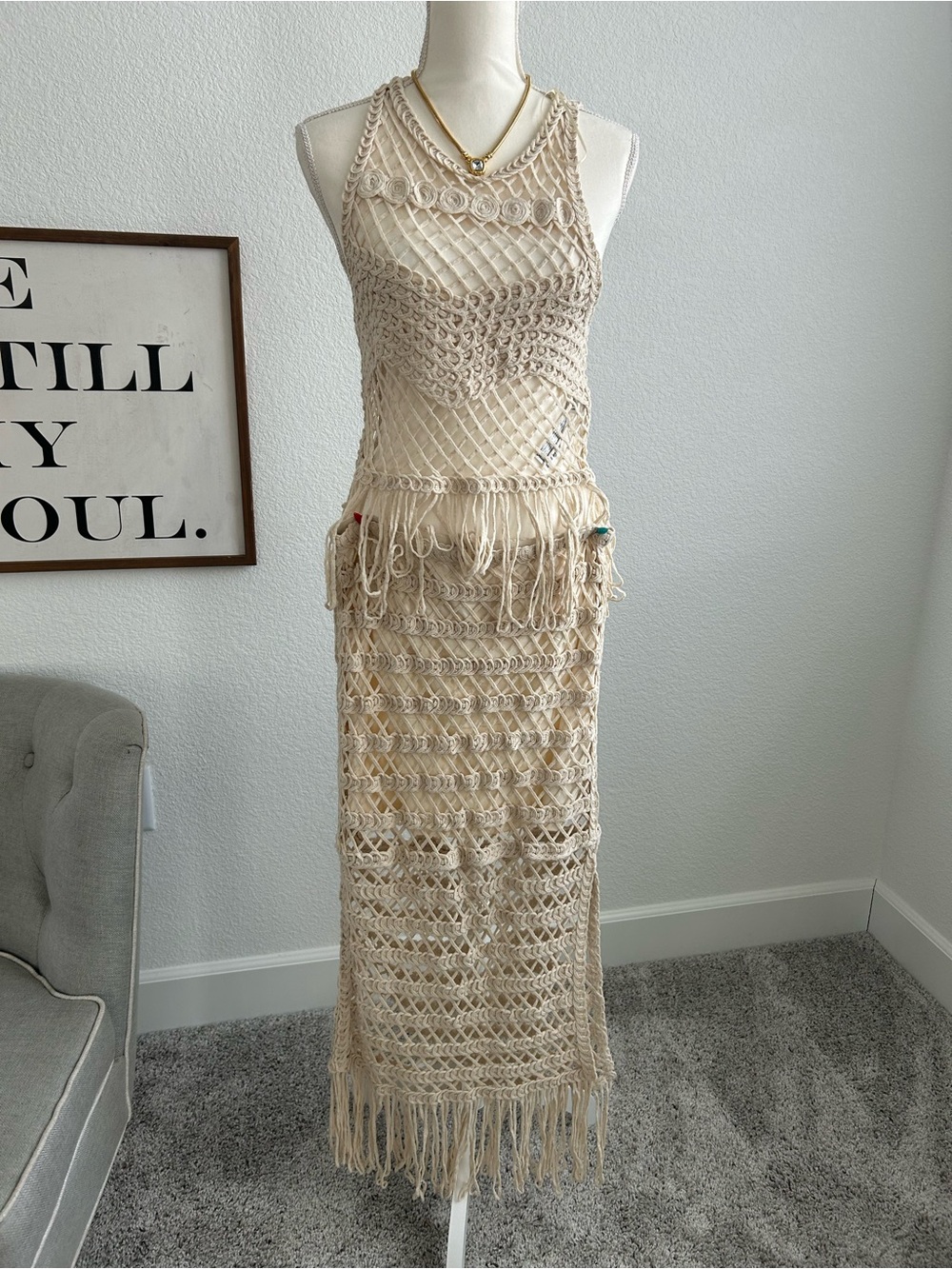H&M Cream Crochet Maxi Swim Cover-Up Dress